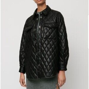 Maje Black Faux Leather Quilted Baneta Overshirt Jacket S